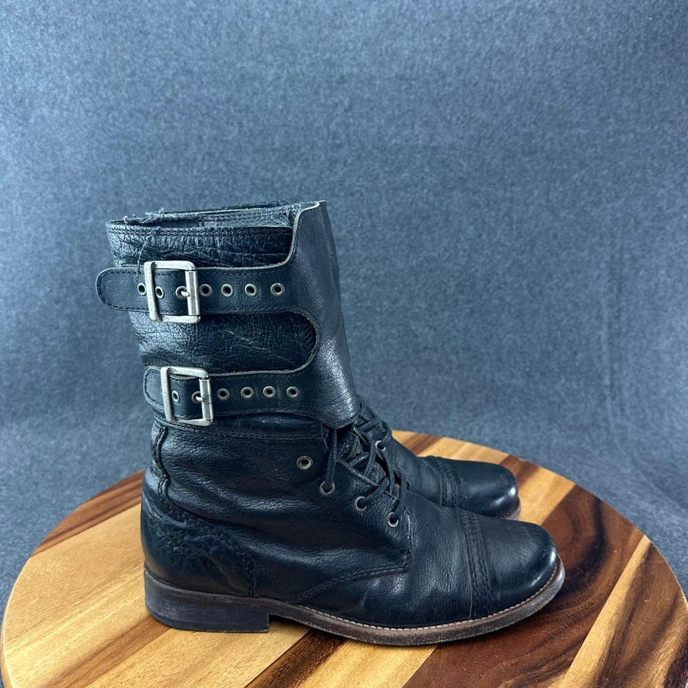 AllSaints Spitalfields Damisi Black Leather Buckle Combat Boots Portugal 39 US 8